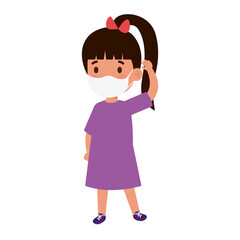 little girl wearing medical mask vector illustration design