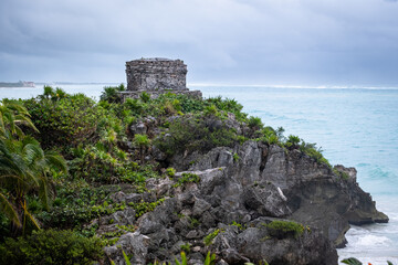 Fototapeta na wymiar Mayan Ruins Besides Caribbean Sea. Riviera Maya