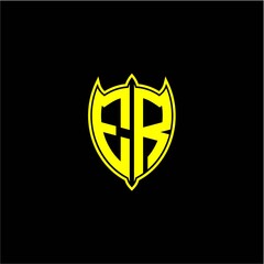 the initial letter of the shield logo E R is yellow.