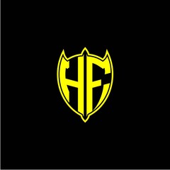 the initial letter of the shield logo H F is yellow.