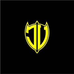 the initial letter of the shield logo J V is yellow.