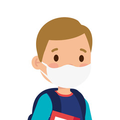 little boy kid wearing medical mask character vector illustration design