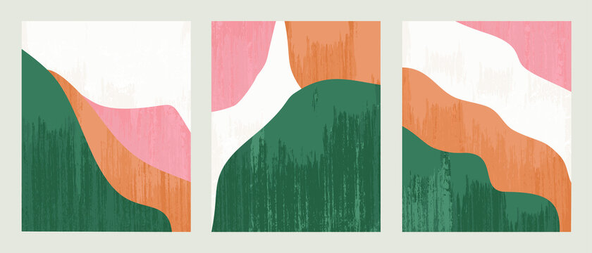 Set 3 illustration vector EPS 10 print hand draw painted abstract shapes dodles contemporary aesthetic modern art Scandinavian nordic design style