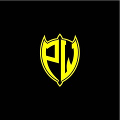 the initial letter of the shield logo P W is yellow.