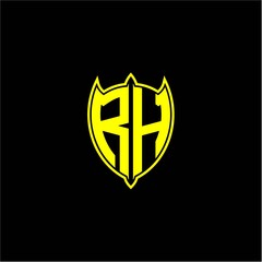 the initial letter of the shield logo R H is yellow.