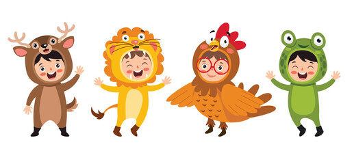 Funny Children Waering Animal Costumes