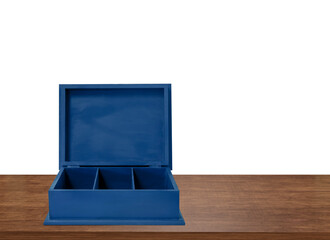 blue wooden box on isolated white background