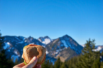 Something to eat in with mountains in the background
