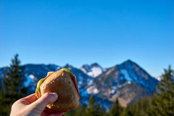 Something to eat in with mountains in the background