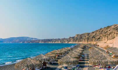 The view along the beach at Vlychada in Santorini in summertime