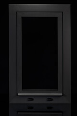 Alluminium front window on black background 