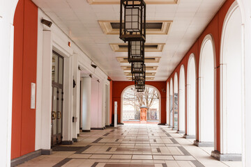 Moscow, Russia. Engineering building of the State Tretyakov Gallery. Columns and lanterns