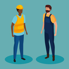 builder and gardener men isometric design, Workers occupation and jobs theme Vector illustration