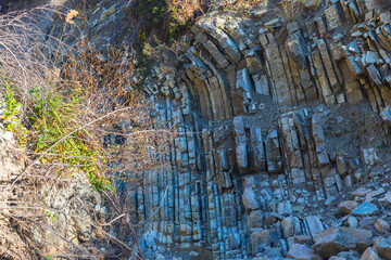 Vertical faults in the mountains. Azerbaijan