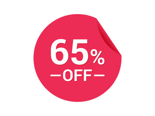 65% Sale of special offers, 65% off discount sticker, ad offer on shopping