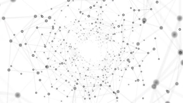 Network connected data tunnel animation on white background. 4K Video data nodes conceptual animation