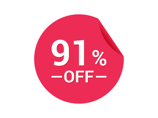 91% Sale of special offers, 91% off discount sticker, ad offer on shopping