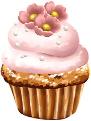 桜味のカップケーキイラスト
