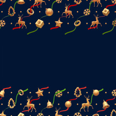 Fototapeta na wymiar Christmas pattern with christmas balls, stars, snowflakes and deers - 3d rendering