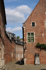 Fototapeta na wymiar Le célèbre Grand Béguinage de Louvain en Belgique avec ses rues anciennes bordées de magnifiques maisons flamandes anciennes en briques