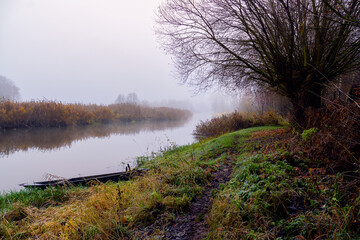 Jesienny dzień nad rzeką Narew, Podlasie, Polska