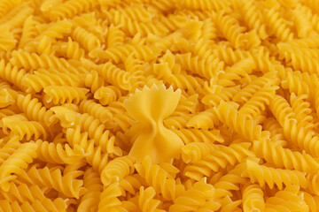 Italian pasta farfalle and fusilli. Full Frame photo.