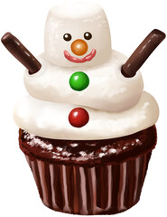 雪だるま　チョコレート味のカップケーキイラスト
