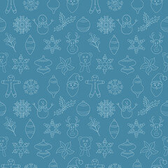 Christmas ornaments line art vector seamless pattern