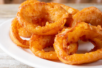 A view of a plate of onion rings.
