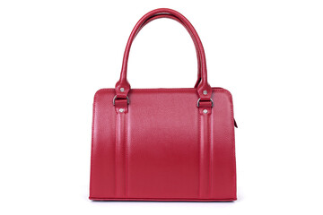 red stylish ladies leather bag on a white background