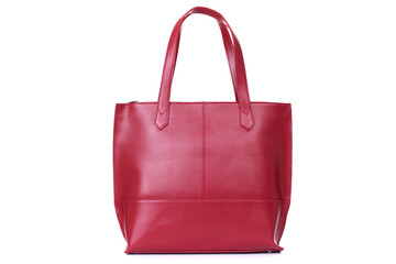 red stylish ladies leather bag on a white background