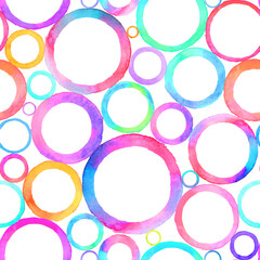 Circles multi-colored watercolor seamless pattern. Abstract watercolour background with colorful circles