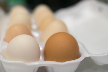 The eggs are in a row in a white tray