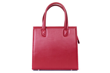 red stylish ladies leather bag on a white background