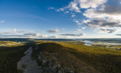 Panoramic landscape view of the Aavasaksa mountain in northern Finland in autumn - 395979505