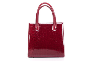 red stylish ladies leather bag on a white background