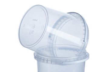 Transparent plastic bucket with transparent lid - 1000 ml, plastic containers on white background-...