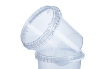 Transparent plastic bucket with transparent lid - 1000 ml, plastic containers on white background-...