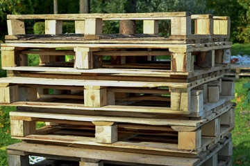 Wooden pallets are used in construction.