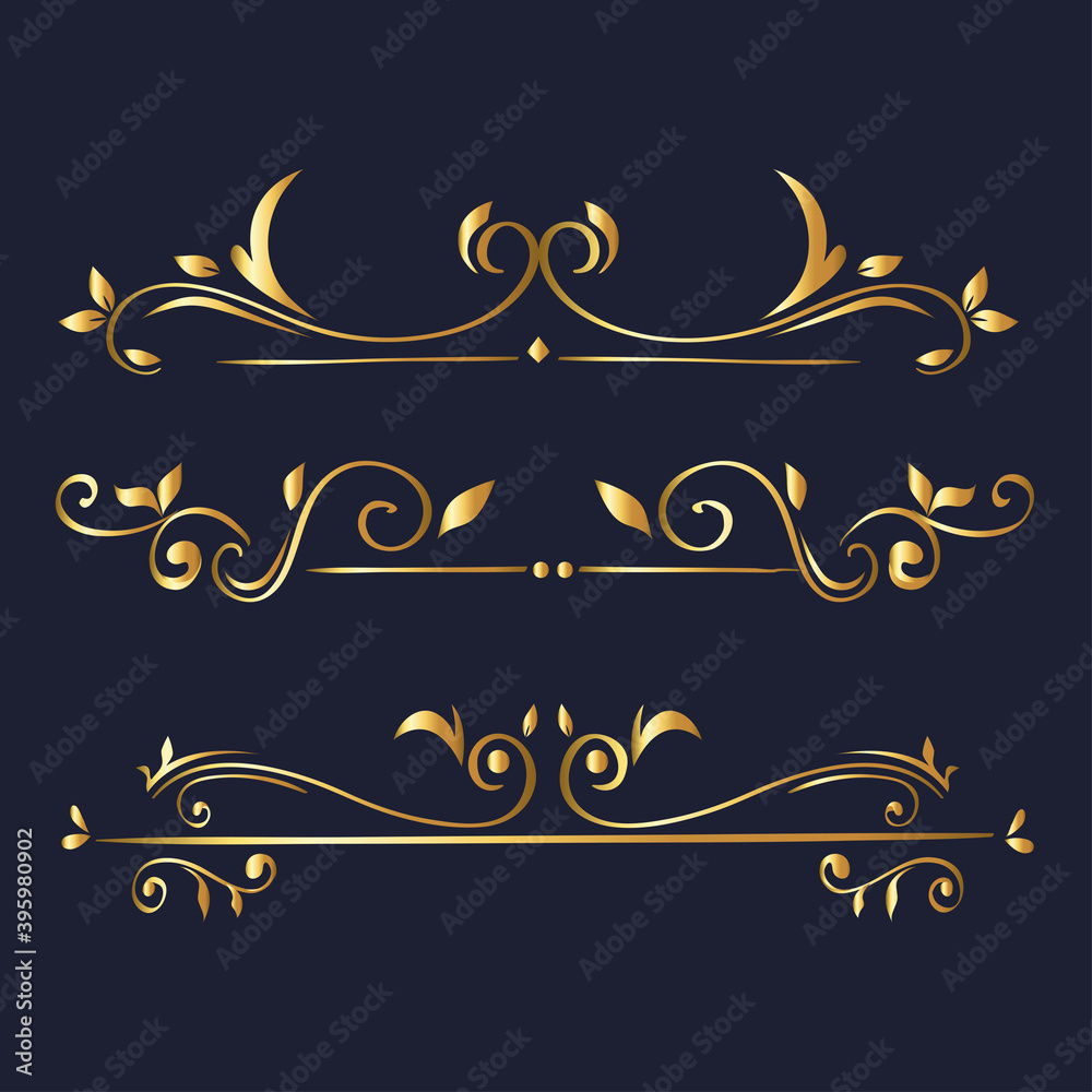 Canvas Prints gold ornament icon set on blue background design of decorative element theme vector illustration