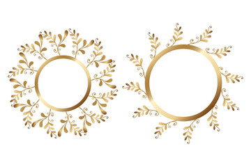 Golden frame with floral ornament in circle on white background. Template round lace border. Luxury mandala. Decorative holiday vector stock illustration. Hand draw design.