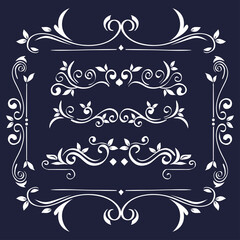 white ornaments in frame on blue background design of Decorative element theme Vector illustration