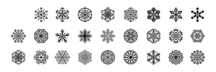 Set Black Colleciton Line Snowflake Doodle Winter Decoration Elements Vector Design Style