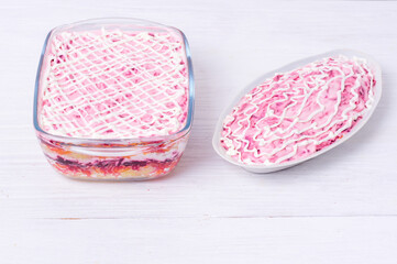 Step by step preparation of russian traditional new year appetizer  - herring under layers of boiled vegetables and mayonnaise (shuba). step 11  of 11  - the end of cooking