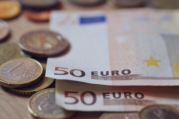 euro coins and euro banknotes
