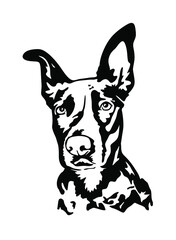 Black vector dog head face isolate outline silhouette drawing illustration. Print. Sign. Icon. Plotter cutting. Laser cut. Wall vinyl sticker decal. Pet. Doberman. Best friend. Embroidery.Home Decor.