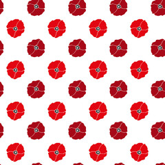 Seamless background red poppy flowers on white background