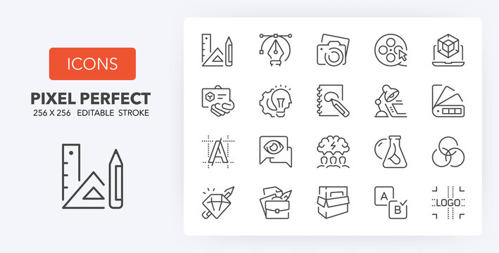 creative process line icons 256 x 256