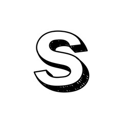 S letter hand-drawn symbol. Vector illustration of a small English letter s. Hand-drawn black and white Roman alphabet letter s typographic symbol. Can be used as a logo, icon