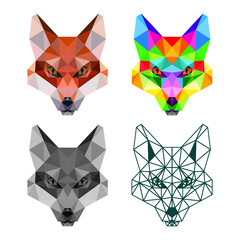 fox head low poly geometric polygonal triangle logo icon symbol design template